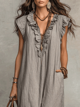 Load image into Gallery viewer, Bohemian Sleeveless Ruffle V-Neck Flowy Maxi Dress
