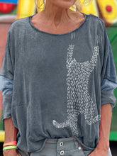 Load image into Gallery viewer, Women's Funny Cat Japanese Art Embroidered Long Sleeve T-shirt