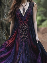 Load image into Gallery viewer, Women's Vintage Viking Rune Casual Comfort V Neck Dress