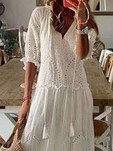 Load image into Gallery viewer, Solid Color V Neck Lace Long Dress