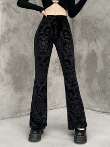 Halloween Gothic Dark Flocking Embossed Boot Cut Pants