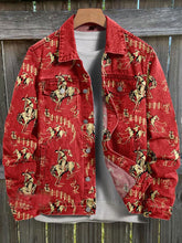 Load image into Gallery viewer, Vintage Red Rodeo Print Casual Denim Jacket