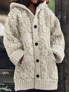 Elegant Floral Lace Embroidered Cozy Hooded Cardigan