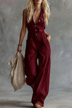 Load image into Gallery viewer, V-Neck Front-Button Sleeveless Jumpsuit