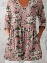 Load image into Gallery viewer, Women's Elegant Floral Pattern Round Neck Cotton and Linen Top