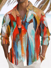 Load image into Gallery viewer, Wearshes Abstract Western Print Men&#39;s Lapel Long Sleeve Shirt