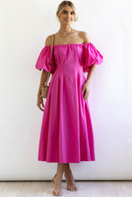 Load image into Gallery viewer, Everyday Orange Off The Shoulder Puff Sleeve Midi Dress