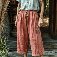 Load image into Gallery viewer, Women's Linen Bohemian Style Floral Wide-leg Trousers Pants