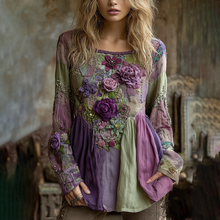 Load image into Gallery viewer, Classy Vintage Floral Splicing Cotton And Linen Long Sleeve Shirt