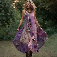Load image into Gallery viewer, Vintage Classy Gradient Purple Lavender And Floral Embroidered Linen Suspender Long Dress