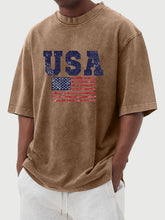 Load image into Gallery viewer, Men's vintage washed USA flag printed short sleeve T-shirt