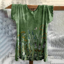 Load image into Gallery viewer, Vintage Embroidered Fresh Floral Cotton T-shirt