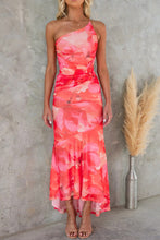 Load image into Gallery viewer, Deja Mesh Overlay Floral Print One Shoulder Ruched Stretch Maxi Dress