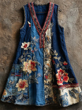 Load image into Gallery viewer, Japanese Art Vintage Floral Embroidery Women's Linen V-neck Vest Dress
