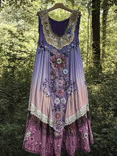 Load image into Gallery viewer, Vintage Boho Lavender Art Linen Patchwork Art Linen Tank Dress