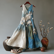 Load image into Gallery viewer, Women's Vintage Japanese Floral Art Gradient Casual Linen Sleeveless Dress