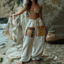 Load image into Gallery viewer, Ethnic Resort Linen Lace-up Loose Bohemia Style Trousers