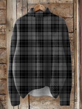 Load image into Gallery viewer, Black And Gray Check Pattern Printed Knit Turtleneck Pullover Sweater