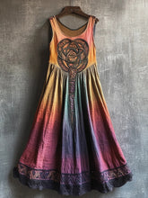 Load image into Gallery viewer, Retro Viking Celtic Knot Embroidered Gradient Linen Dress
