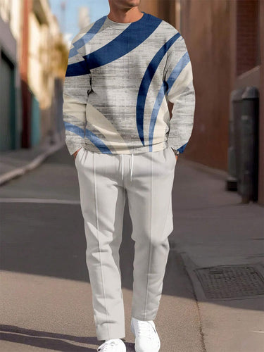 Men's Colorblock Round Neck Casual Sports Set 056