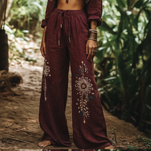 Load image into Gallery viewer, Bohemian Holiday Style Retro Linen Floral Ethnic Totem Print Casual Pants