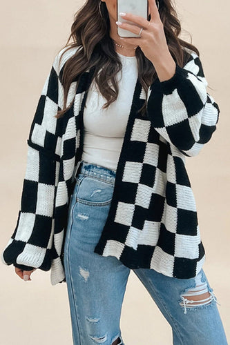 Casual Plaid Contrast Cardigan Collar Outerwear(3 Colors)