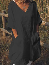 Load image into Gallery viewer, Plus Size Casual V Neck Half Sleeve Pockets Dresses