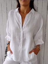 Load image into Gallery viewer, Women's Cotton and Linen Solid Color Casual Shirt