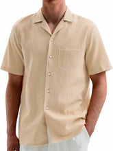 Load image into Gallery viewer, Men's Hawaiian Casual Pleated Fabric Short Sleeve Pocket Shirt