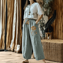 Load image into Gallery viewer, Women's Linen Bohemian Style Floral Wide-leg Trousers Pants