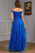 Load image into Gallery viewer, Wedding Guest Royal Blue Tulle Off The Shoulder Layered Maxi Dress