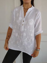 Load image into Gallery viewer, Women's Art Print Casual Cotton And Linen Henry Collar Shirt