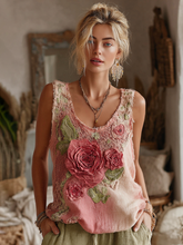 Load image into Gallery viewer, Women's Vintage Floral Art Linen Crew Neck Sleeveless Top