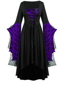 Halloween Skull Lace Tie Irregular Dress