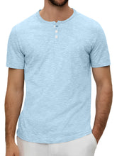 Load image into Gallery viewer, Men's Summer Solid Button Textured Short Sleeve Henley Shirt