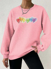 Load image into Gallery viewer, Women's Rainbow Love Heart Waffle Sweatshirt Waffle Sweatshirt