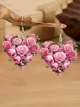 Load image into Gallery viewer, Women's Pink Rose Flower Earrings