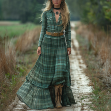 Load image into Gallery viewer, Women's Vintage V-neck Bohemian Pastoral Style Long-sleeve Maxi Long Dress