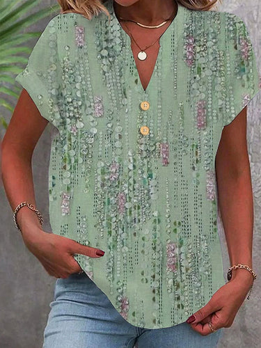 Women's Casual Short Sleeve Flower Print Shirt