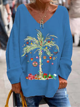 Load image into Gallery viewer, Women's Christmas Palm Tree Printed V-Neck Top