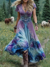 Load image into Gallery viewer, Classy Gradient Purple Lavender And Floral Printed Short Maxi Dress