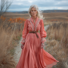 Load image into Gallery viewer, Women's Vintage V-neck Linen Pastoral Style Long-sleeve Maxi Long Dress
