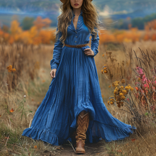 Load image into Gallery viewer, Women's Vintage V-neck Bohemian Pastoral Style Long-sleeve Maxi Long Dress