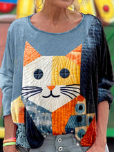 Load image into Gallery viewer, Women's Cute Cat Patchwork Art Long Sleeve T-shirt