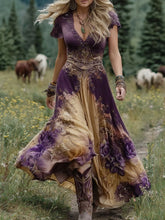 Load image into Gallery viewer, Classy Gradient Purple Lavender And Floral Printed Short Maxi Dress