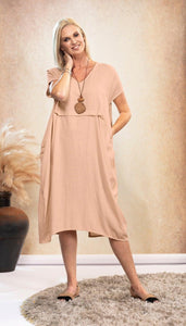 V-neck Cotton Linen Dress Plus Size