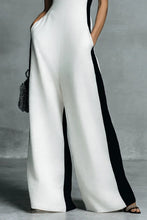 Load image into Gallery viewer, Women's Fashion Black and White Cotton Linen Color Block Thin Strap Jumpsuit