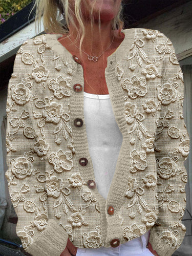 Floral Lace Embroidered Cozy Knit Cardigan