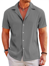 Load image into Gallery viewer, Men's Casual Solid Color Ribbed Cuban Collar Short-sleeved Shirt