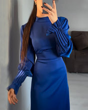 Load image into Gallery viewer, Elegant waisted pleated cuff dress